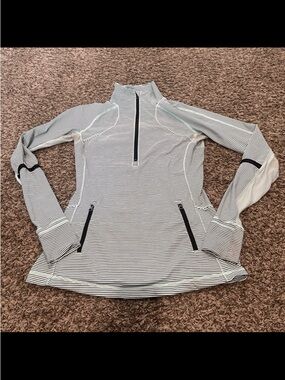 Lululemon race with gray half zip striped pullover size 8